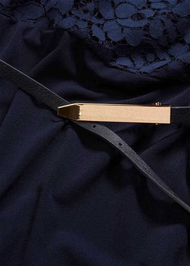 Vestido largo de noche con cinturón (conjunto de 2 unidades) Azul marino